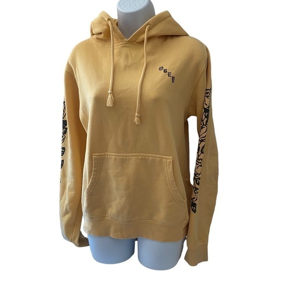 OBEY Yellow Hoodie with Black Rose Graphic Detailing on Sleeves Size Small - Picture 1 of 7